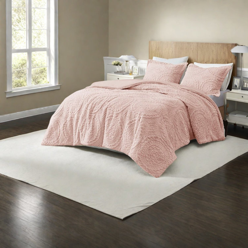 Ensembles de literie en polyester ultra moelleux, rosé brodé pour la maison