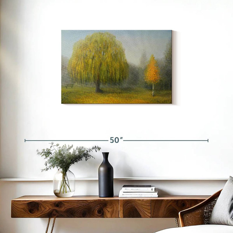 Misty Willow Tree, peinture, H 20 po x l 30 po