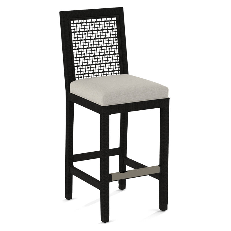 Pine Isle Upholstered Stool, Black, White Performance Fabric