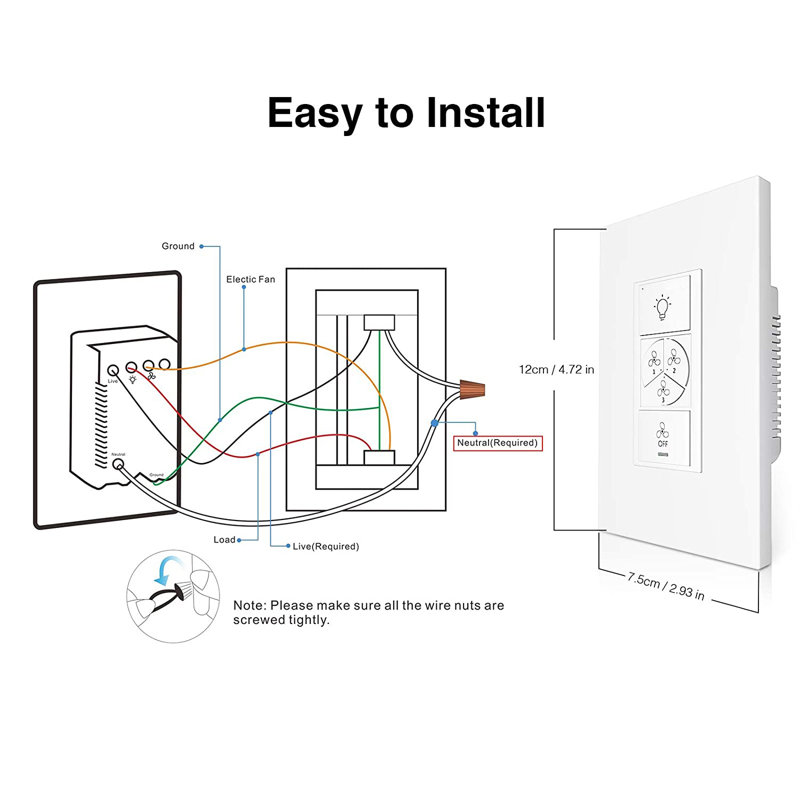 White Smart Wi-Fi Ceiling Fan Control Switch with Light