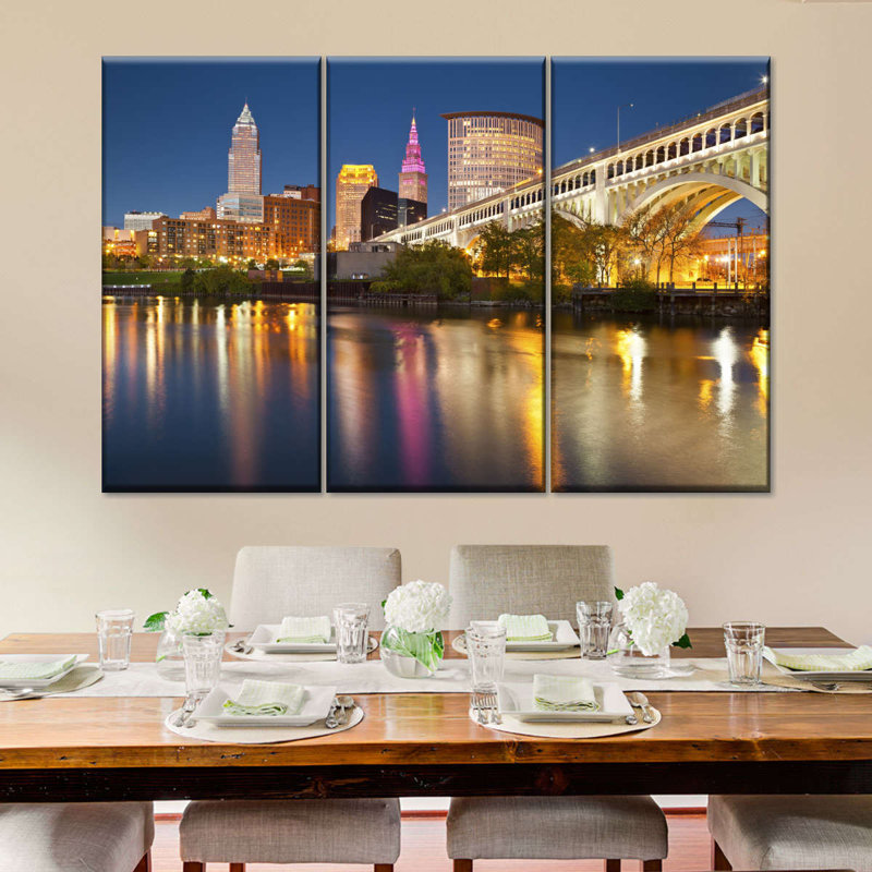 Cleveland Downtown - Ensemble de 3 toiles tendues, H 42 po x l 65 po x P 1,25 po