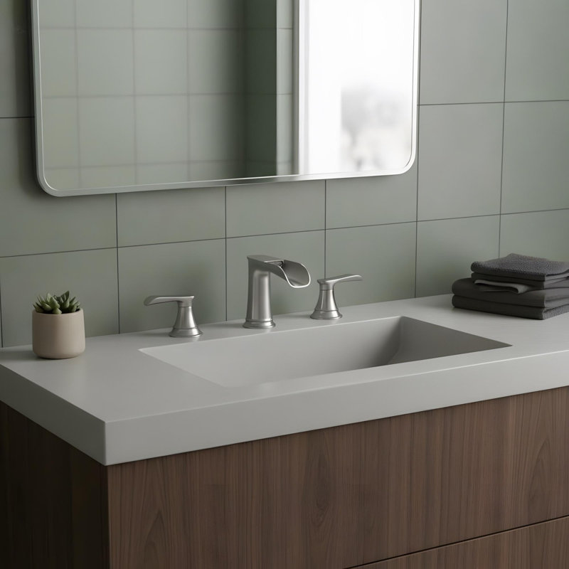 Robinet de lavabo de salle de bain avec bonde escamotable et double poignée levier, Nickel brossé