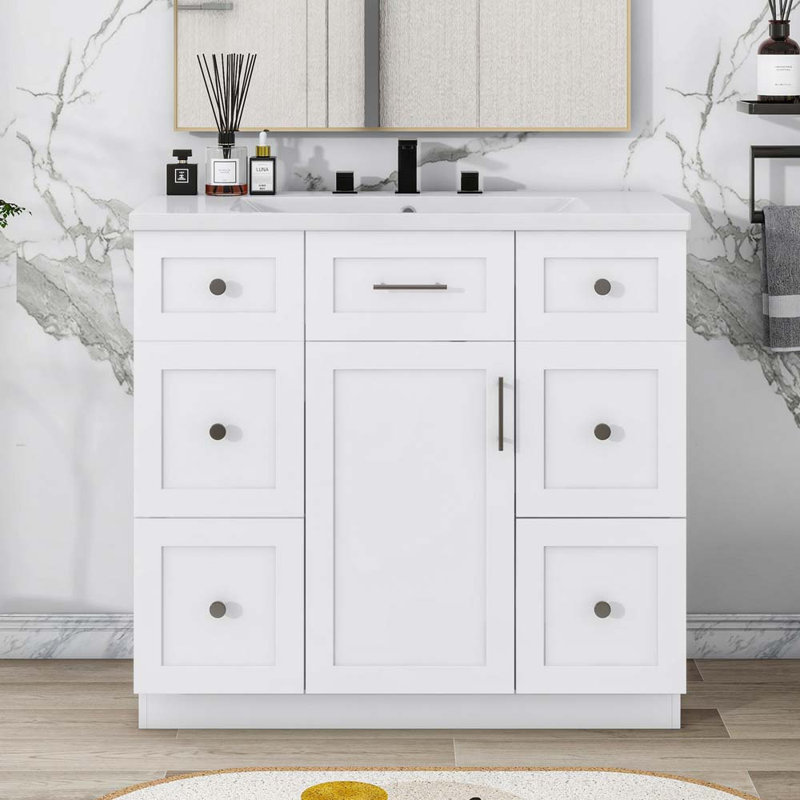 Armoire de meuble-lavabo sur pied 36 po avec lavabo intégré en résine Sieto