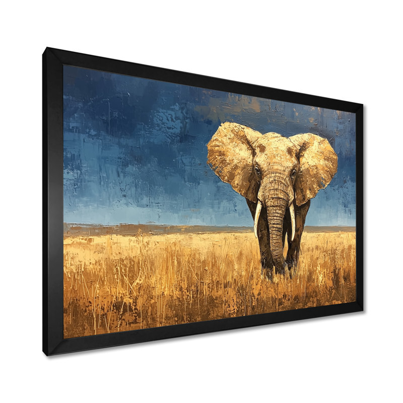 Éléphant dans les plaines d'Afrique I - éléphant, art mural, Reproduction encadrée d'une seule photo, Noir, H 12 po x l 20 po