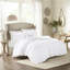 Housse de couette élégante en microfibre pour grand lit avec fermeture à boutons blanche et coussin décoratif