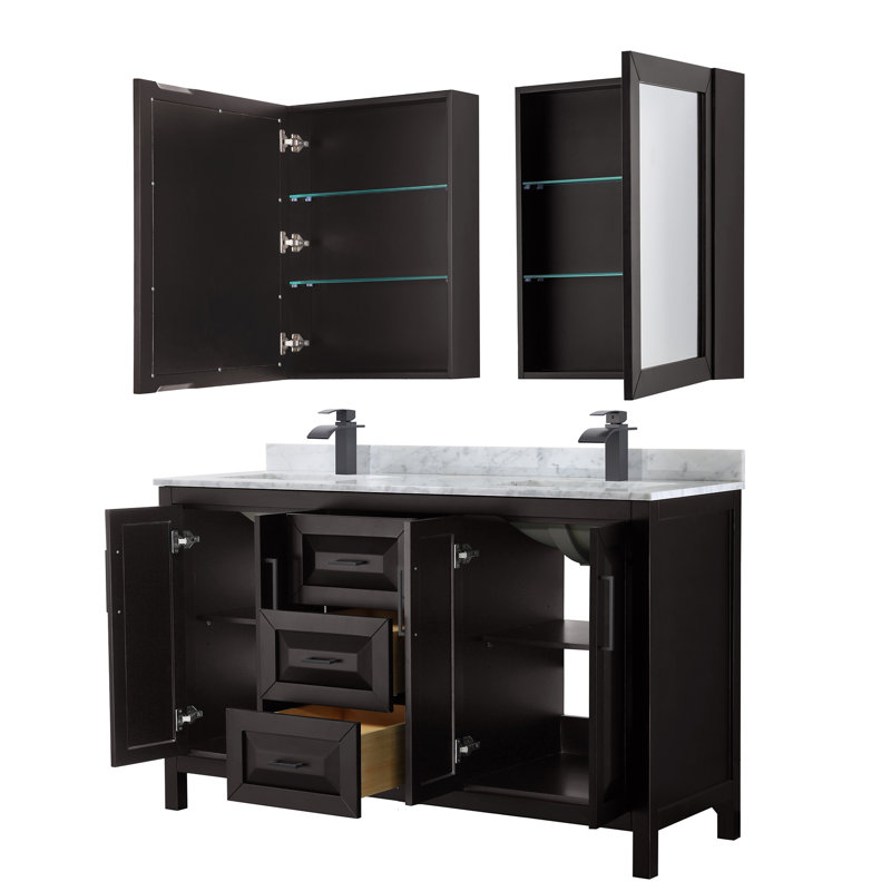 Daria 60'' W Double Vanity, White Cultured Marble, Dark Espresso, Matte Black