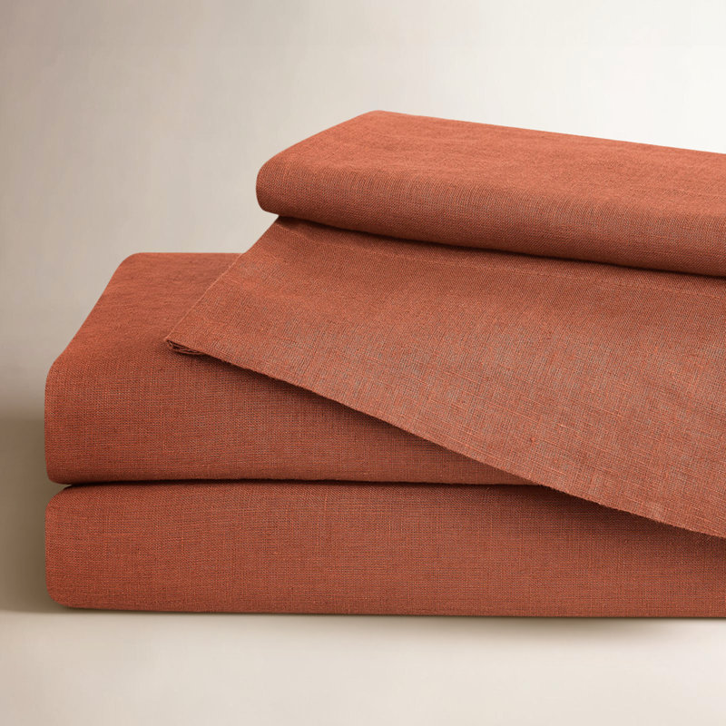 Ensemble de draps en lin Nena Aybar, Ensemble de draps pour grand lit avec 2 taies d'or, Orange
