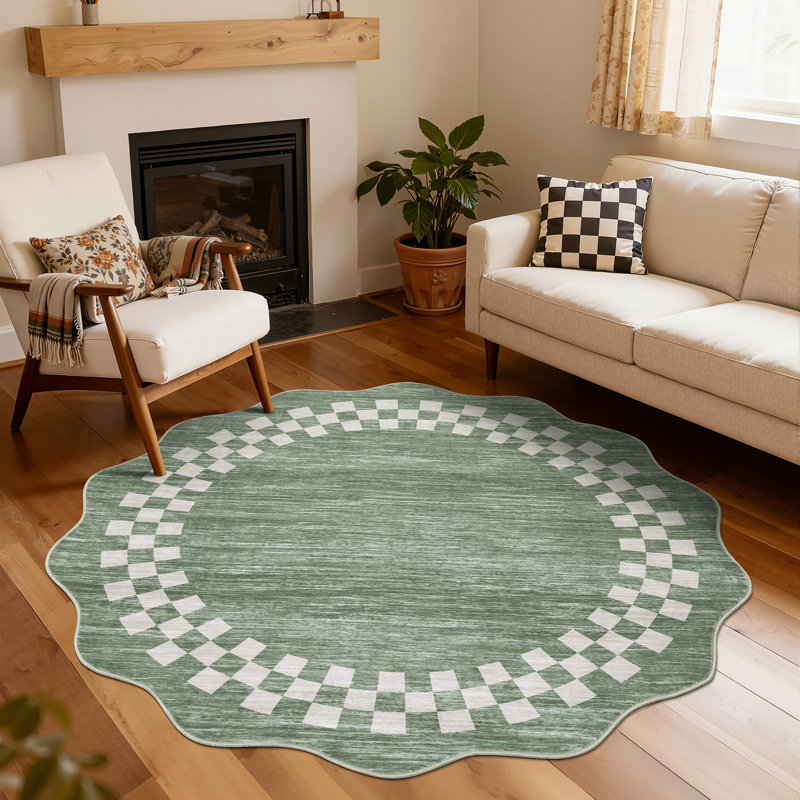 Scalloped Area Rugs Modern Bordered Accent Carpet,Non-Slip Floor Cover,Stain-Resistant Indoor Mat for Bedroom,Kitchen,Living Room