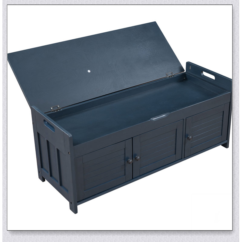 Banc de rangement avec 3 portes en forme de volet, banc à chaussures avec coussin amovible et rangement caché