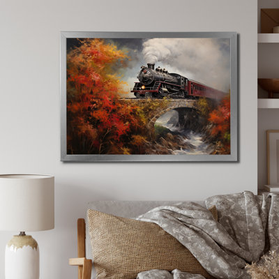 «Steamtrain Crossing Autumn Bridge», reproduction d'art sur toile