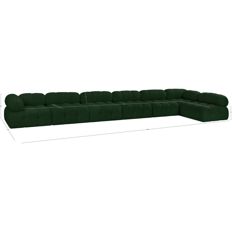 Ames Upholstered Sofa, Green Boucle Fabric, 5 Armless, 2 Corner