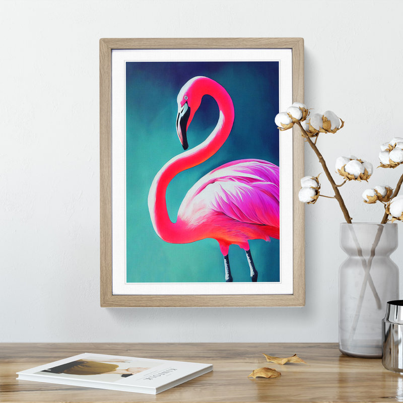 Flamingo Aglow - Framed Print, 34cm H x 25cm W, Beige