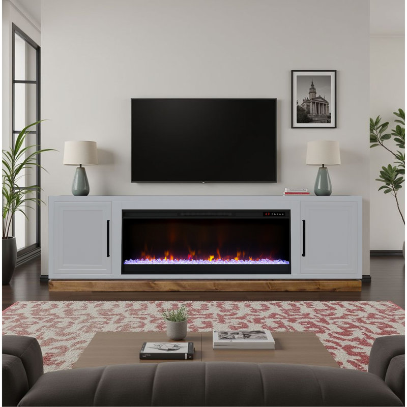 Meuble télé 81 po pour téléviseur de 90 po ou moins, H 27 po x L 81 po x l 17 po, Blanc