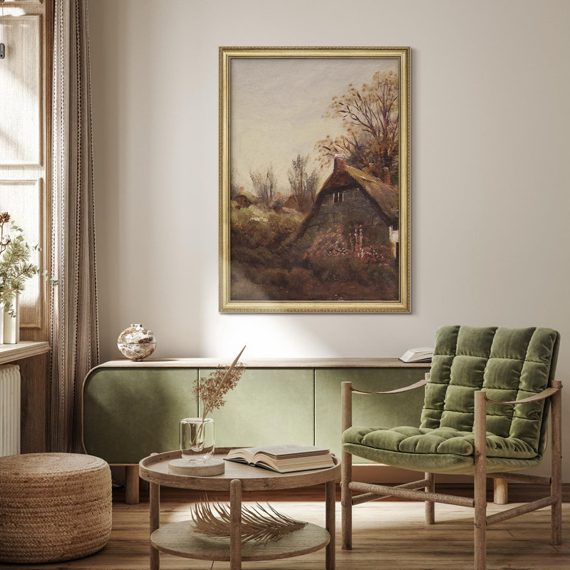 «Rustic Countryside Cottage Cozy toit de chaume Cottage Impressionnisme doré, décoration murale», Pas de tapis
