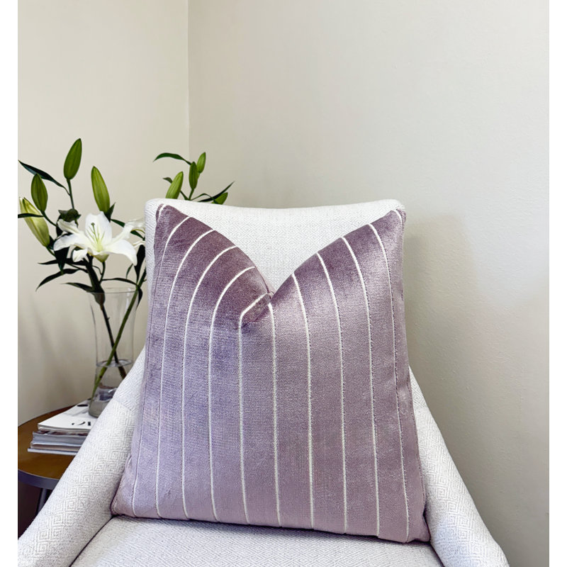 Housse de coussin en velours rayé, Mauve, Carré 20 po