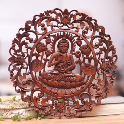  Handmade Vitarka Sage Wood Relief Panel