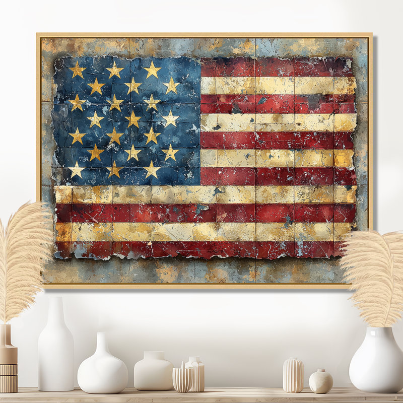 Kynslei - États-Unis, art mural large, H 12 po x l 20 po, Reproduction avec cadre flottant, Crème, crème
