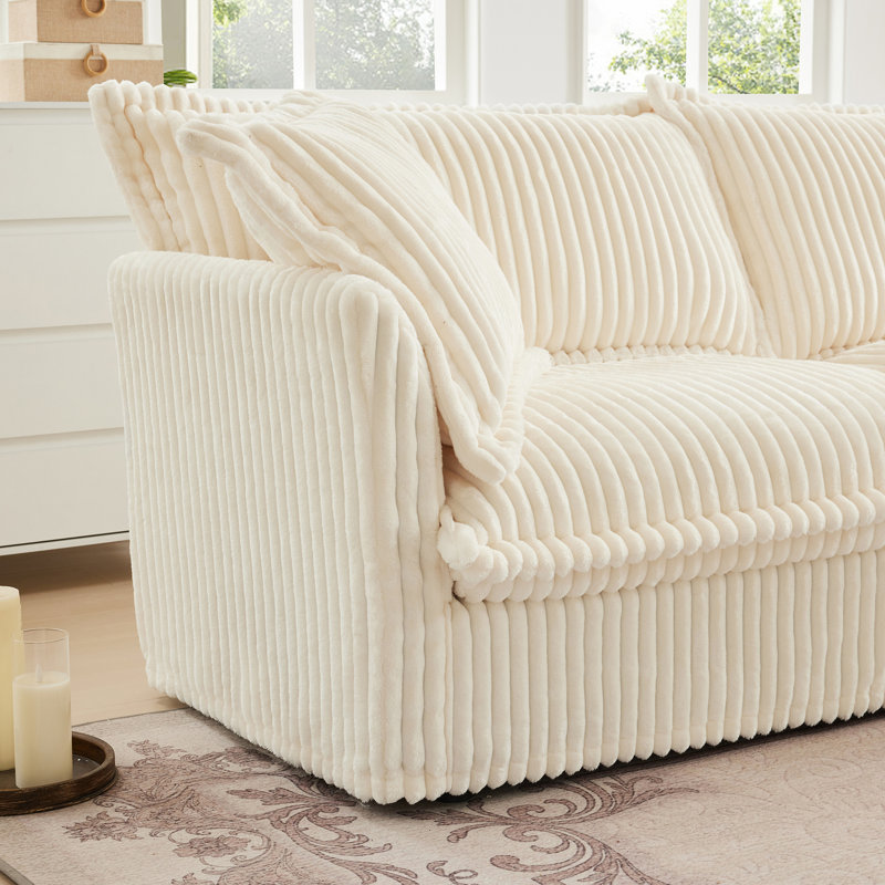 Siège profond 3 places, crème avec surpiqûres élégantes, canapé en nuage pour appartement modulaire en U avec housse, salon confortable