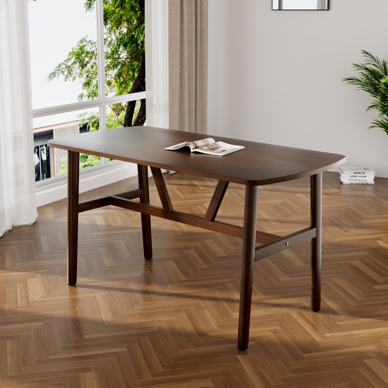 47"W Rectangular Kitchen Room Table, Dark Brown Wood, Brown
