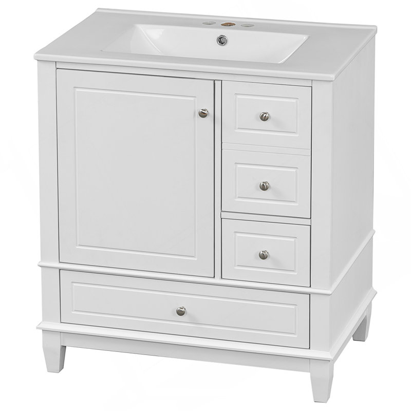 Meuble-lavabo de 30 pouces avec lavabo en céramique, porte à fermeture en douceur et beaucoup de rangement pour les salles de bain modernes