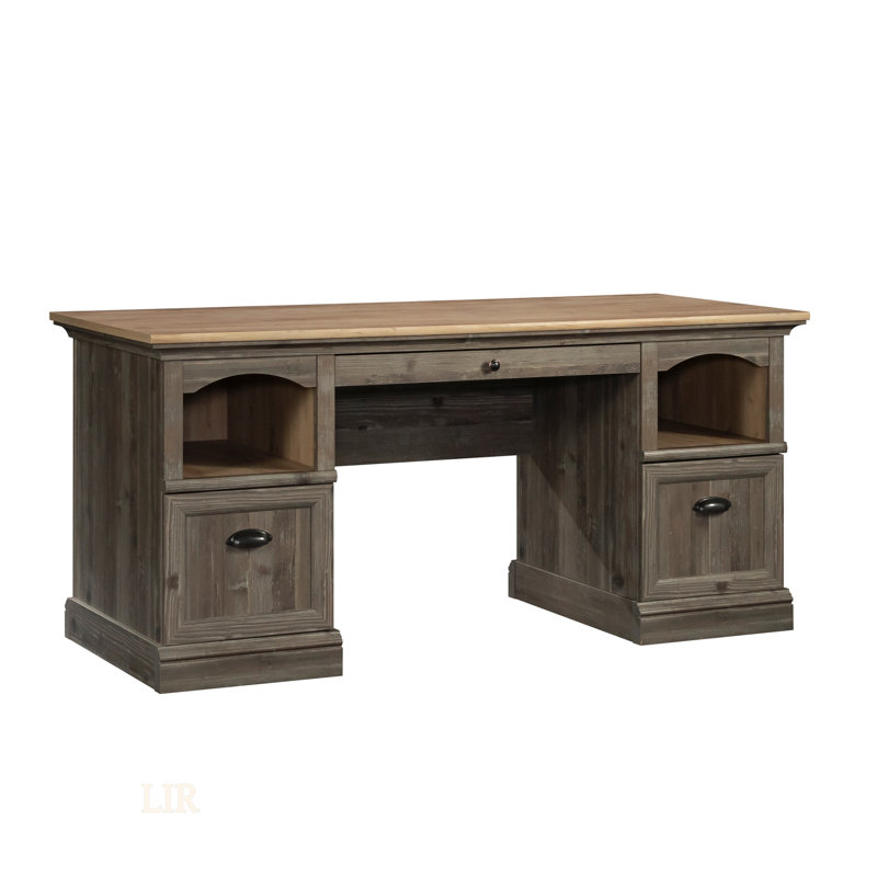 Bureau de direction avec finition brune et rangement intégré, conçu pour des espaces de travail efficaces et un assemblage rapide à l'aide du système T-Lock