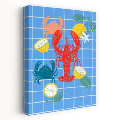 Summer Lobster And Crabs Rustic Vibrant Crab Lobster Coastal Fruit Wall Art Print