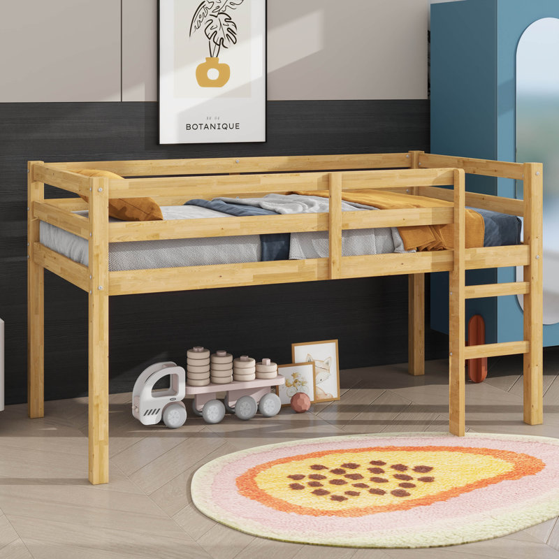 Twin Raised Loft Bed With Ladder, Natural