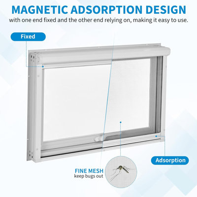 Fenêtre coulissante 32 po x 41 po x 2 po, fenêtre à battant réglable à 4 vitesses, verre trempé de 5 mm avec maille magnétique et verrou de sécurité pour enfants, cadre en aluminium