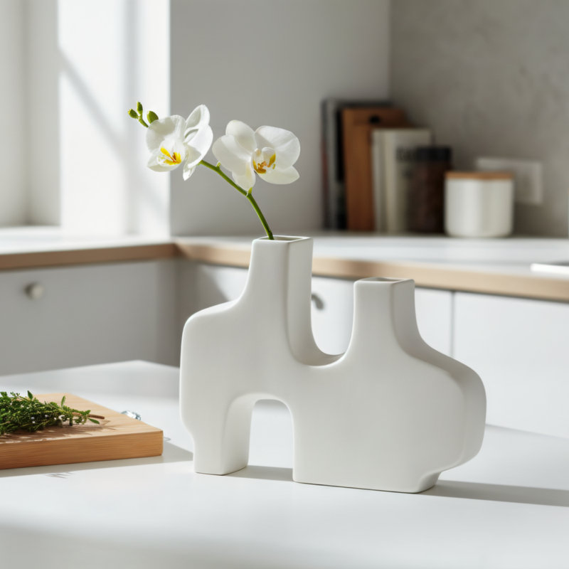 Eleanor 11" Wide Abstract Sculpture Ceramic White Vase, White