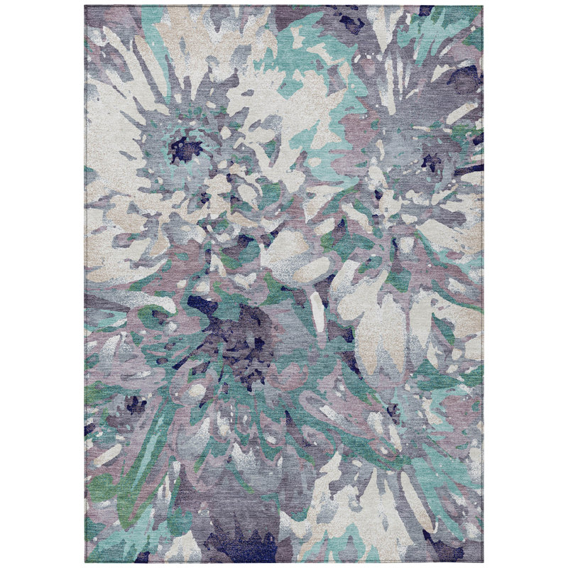 Machine Washable Indoor/Outdoor Molewski ACN2340 Floral Rug, Rectangle 10' x 14'
