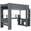 Lit mezzanine simple en bois gris foncé avec bureau, rangement multiple, DEL, prise de charge