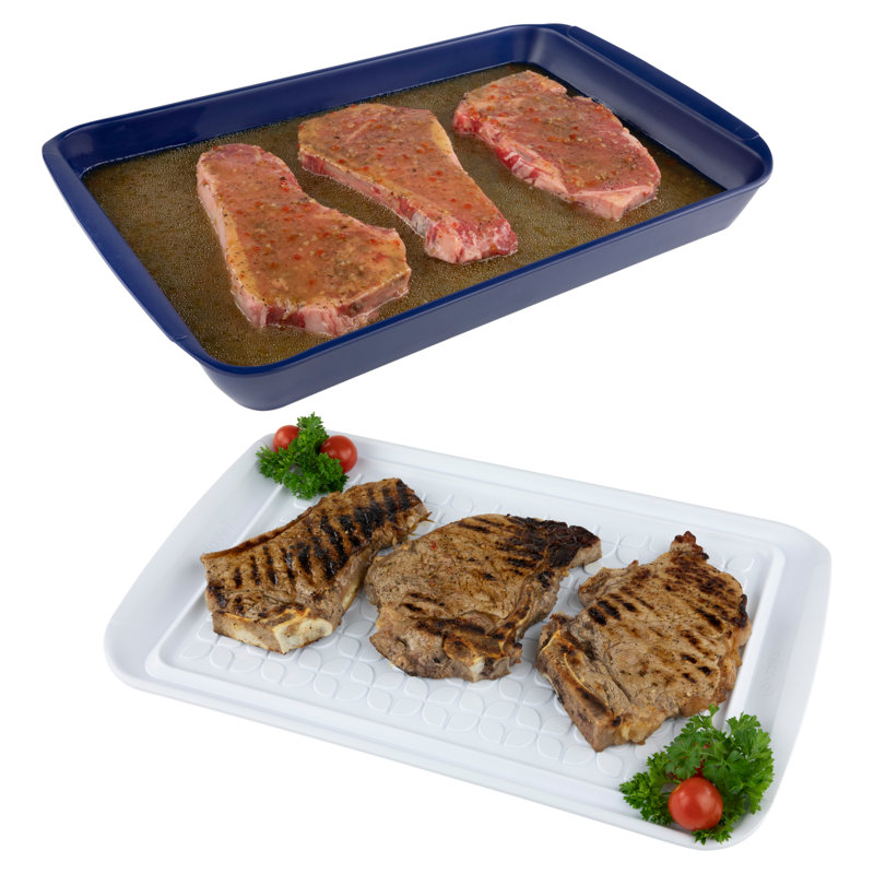 Tovolo Prep & Serve Large Marinade Tray Set With White Tray And Stratus Blue Base - Large