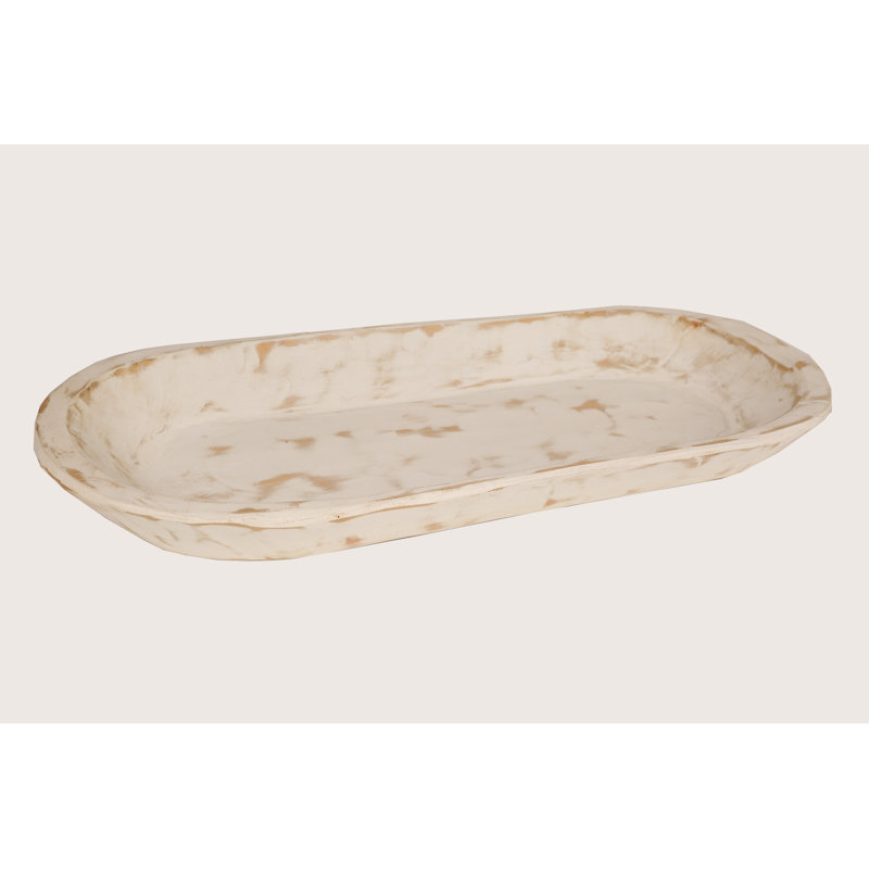 Bol décoratif en pâte de bois vieillie Tulon, H 3 po x l 26 po x P 12 po, Blanc cassé