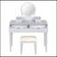 Ensemble de coiffeuse de luxe avec miroir rond, hauteur réglable, coiffeuse, 4 tiroirs et tabouret-1140533597