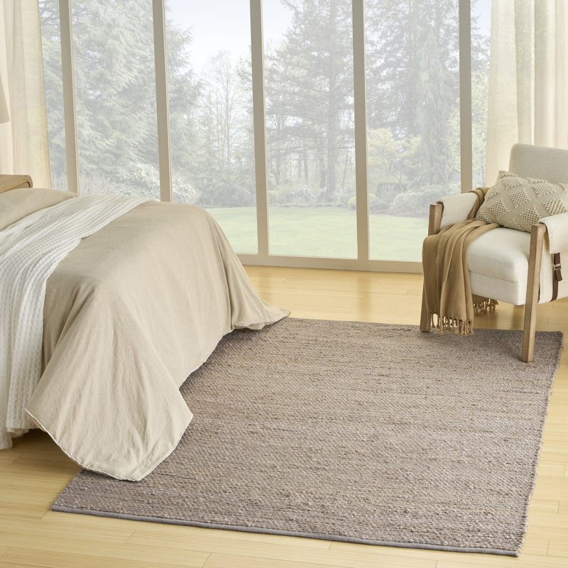 Tapis tissé à plat de couleur unie Gerri, Rectangulaire 4 pi x 6 pi, Gris