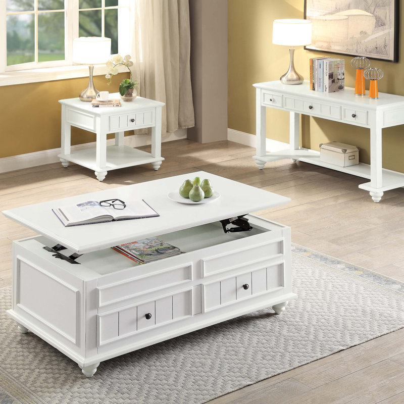 Table de bout carrée à 1 tiroir avec rangement blanc délavé Emmett