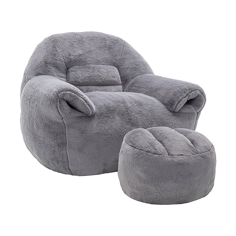 Bean Bag Chair, Dark Gray Faux Fur