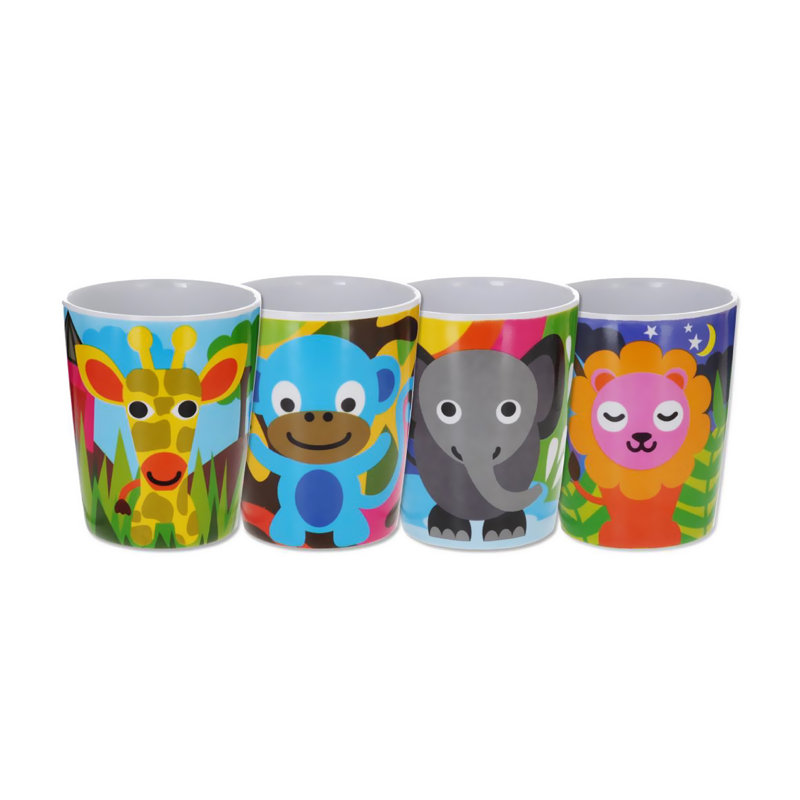 Tasses à plateau ouvert en mélamine pour enfants Jungle