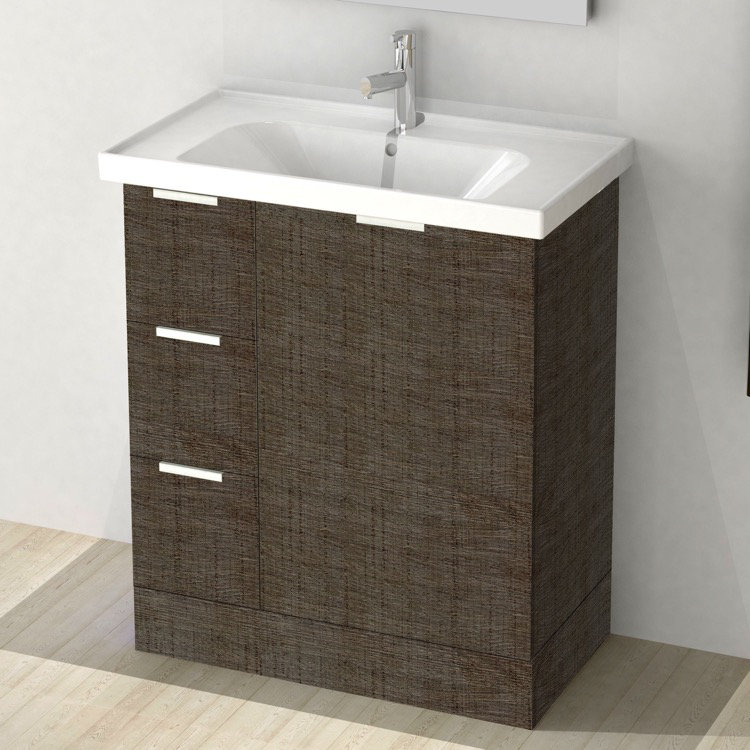 Gray Oak Freestanding Single Vanity with Ceramic Top