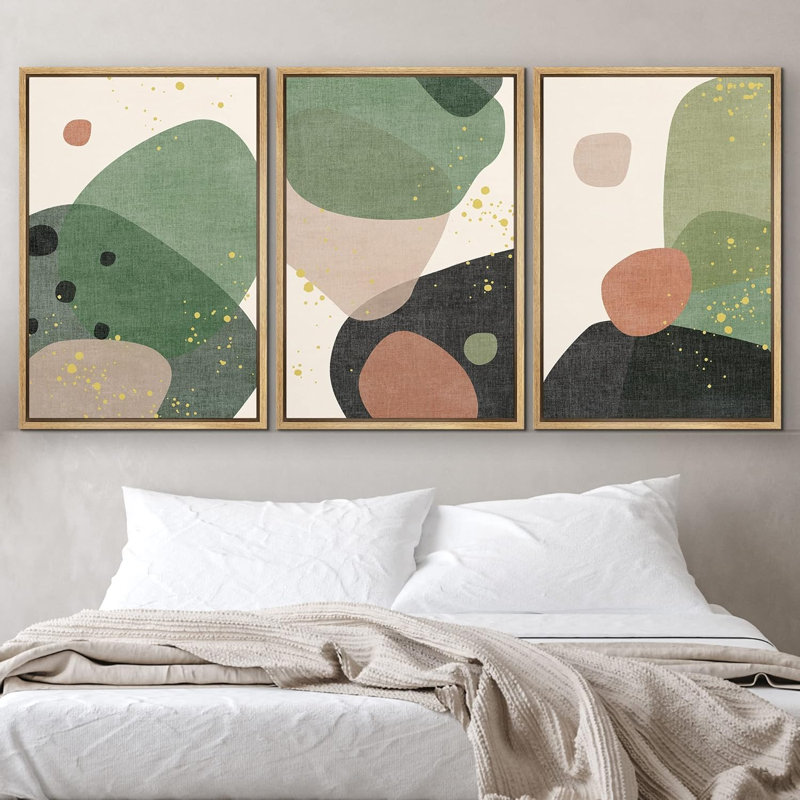 Illustration de géométrie abstraite de style Mid-Century, motifs géométriques pastels modernes, Naturel, H 36 po x l 72 po