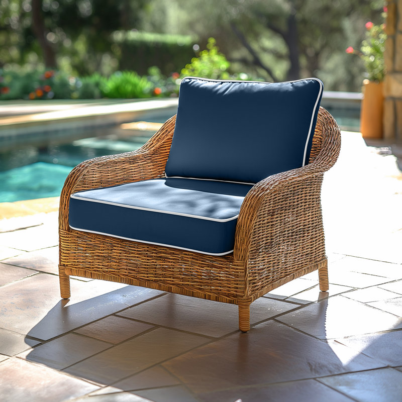 Outdoor Cushion 2-Piece Set, Waterproof Outdoor Seat Cushion, with Anti-Slip Strap，Suitable for Balcony Furniture, Garden Seat Cushion,  20"x20"x4",Navy Blue