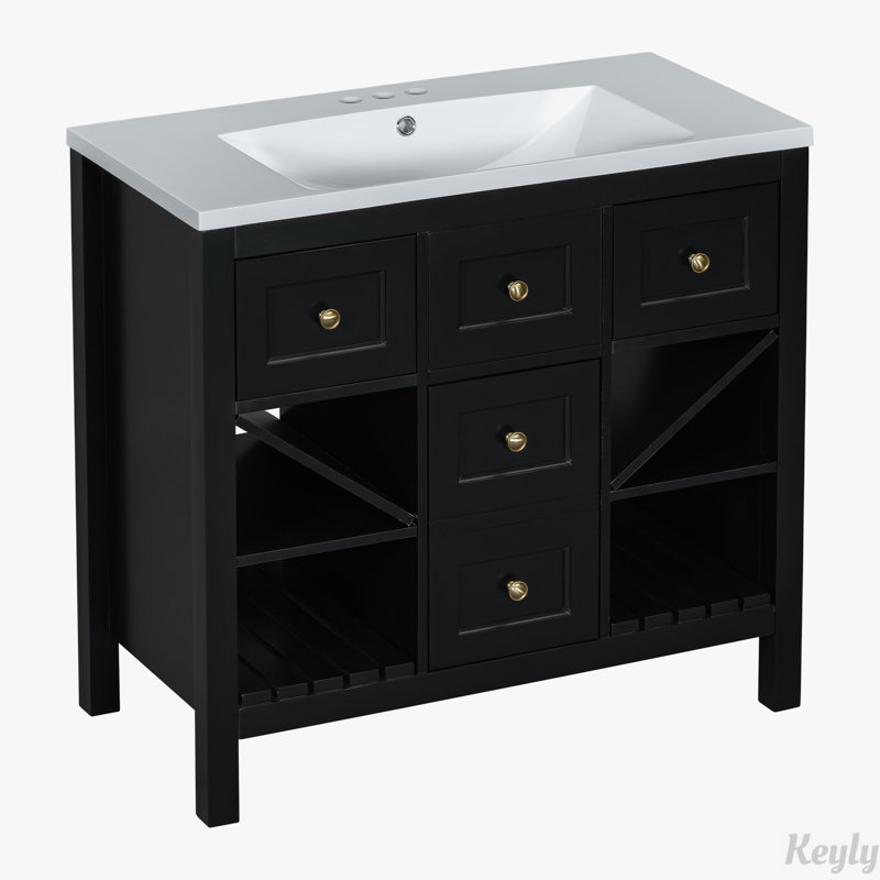 Meuble-lavabo 36 po avec lavabo en résine, Noir, noir, noir, noir
