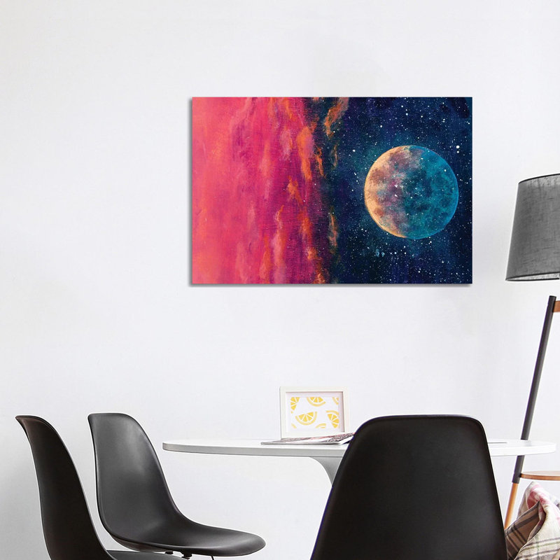 Fantastic Beautiful Big Planet Moon Among Stars In Universe by Valery Rybakow - Painting on Canvas, Wrapped Canvas