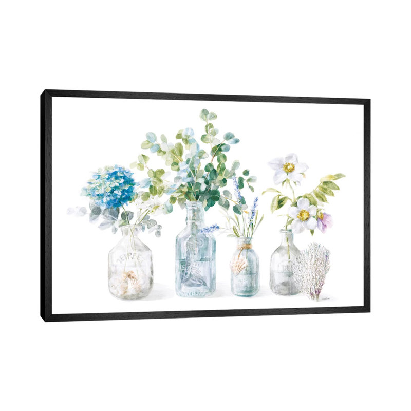 Beach Flowers I by Danhui Nai - Painting on Canvas, Black Framed Canvas, 152.5 cm H x 101.5 cm W