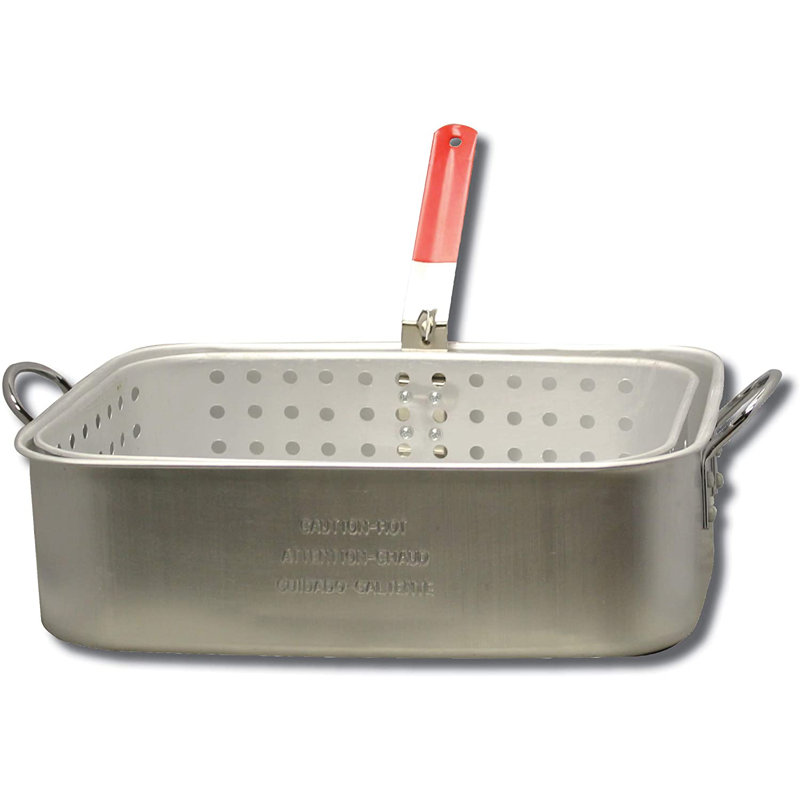 King Kooker 15 Qt. Rectangular Fry Pan with Helper Handles and Punched Aluminum Basket with Heat Resistant Handle