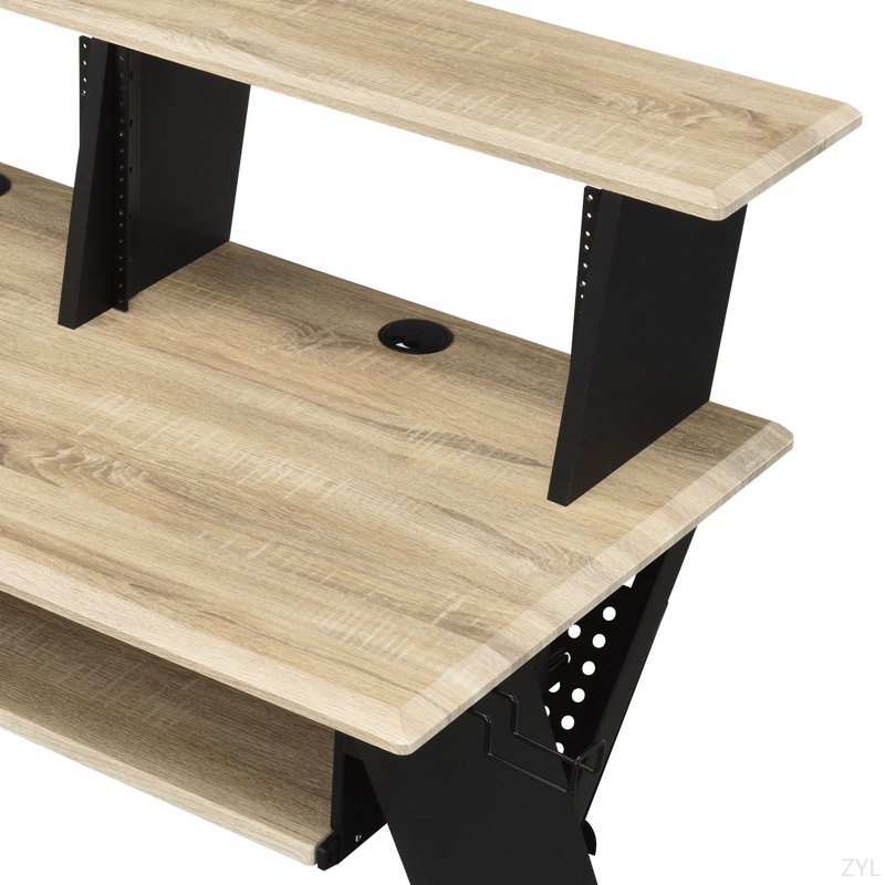 Natural Finish Music Recording Studio Desk, Oak/Black