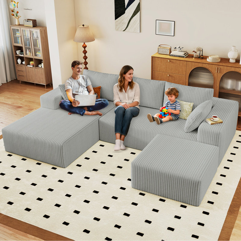 Canapé modulaire Boneless 96 po Cloud Couch, Orienté à gauche (vu de face), Velours côtelé gris foncé