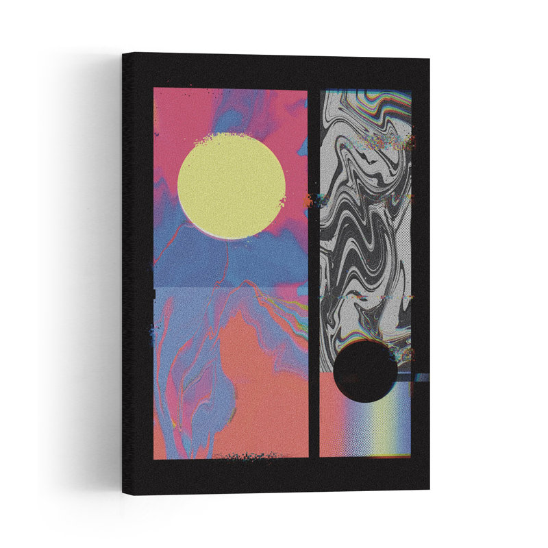 Cercles cosmiques glitch abstraits et colorés, paysage contemporain, impression d'art mural nature, H 36 po x l 24 po