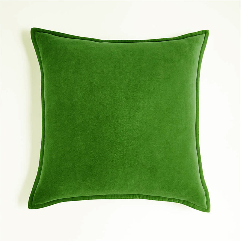 Green Set of 2 Velvet Solid Colors Decorative Throw Pillows size  20"x20" with 580g each inserts, Green, 20"H x 20"W