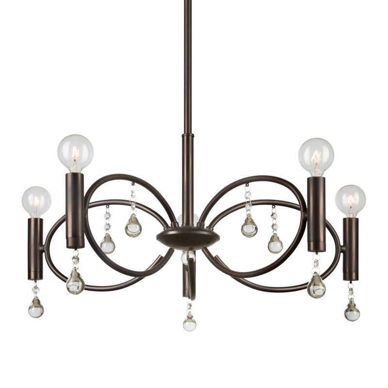 Lustre géométrique 5 lumières unique/à l’état Belvedere, Bronze antique